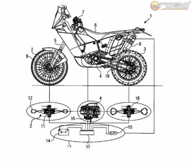 A KTM hybrid rendszerének szabadalmi rajza. Tényleg komolyan gondolták!