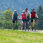Four people on a bicycle tour with trekking bikes